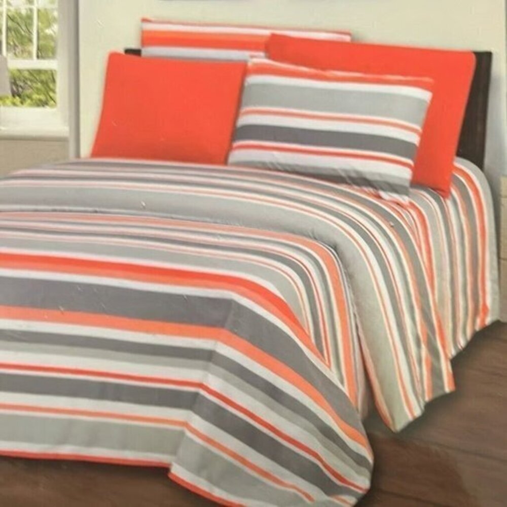 Hotel at home 3pc Quilt set Queen Stripes shades of orange